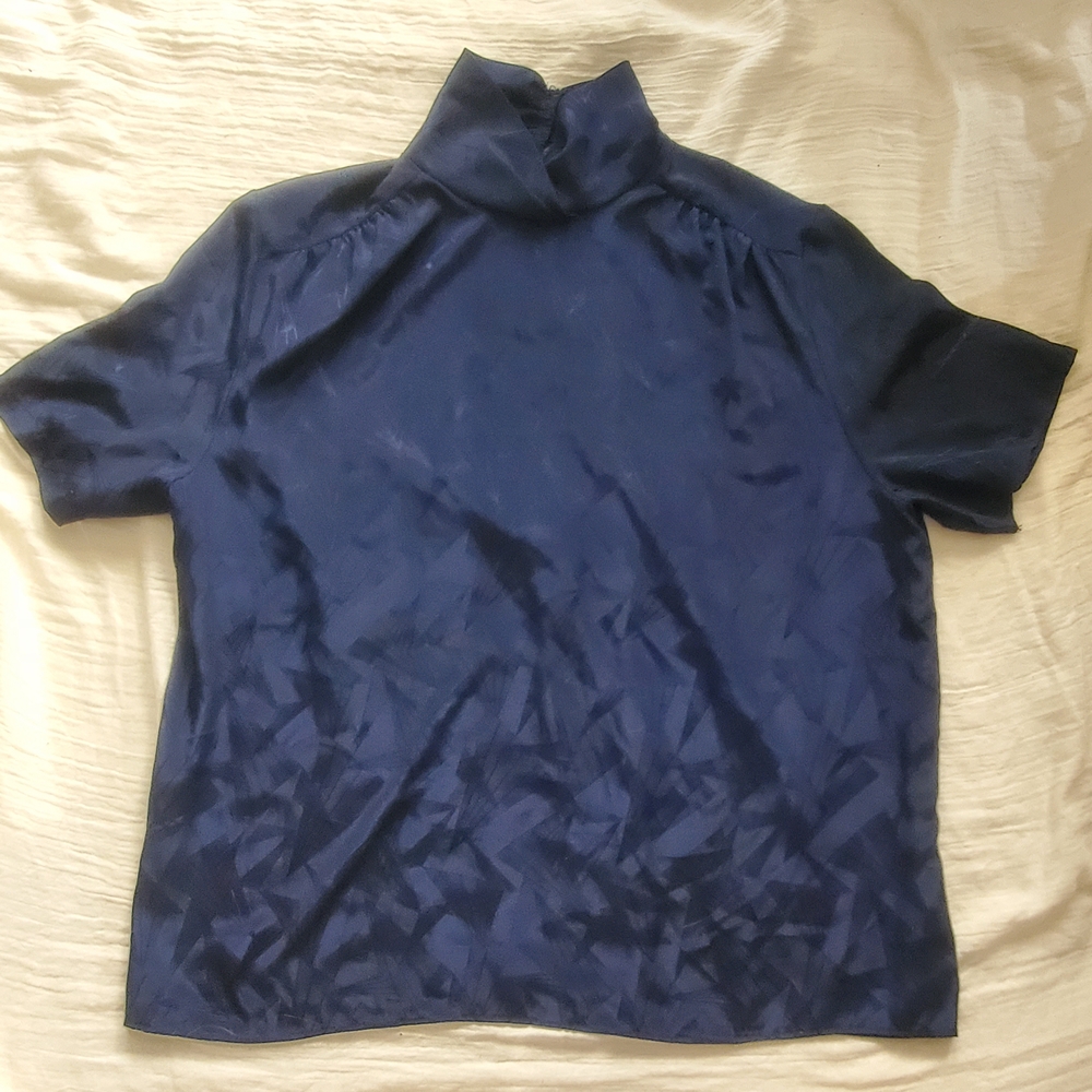 Elite Vintage Elegant Navy Blue Women's Blouse Size 18 Made In Canada